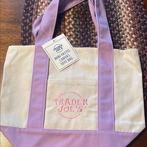 Trader Joe's Pastel Canvas Tote Bag - Cream and Purple